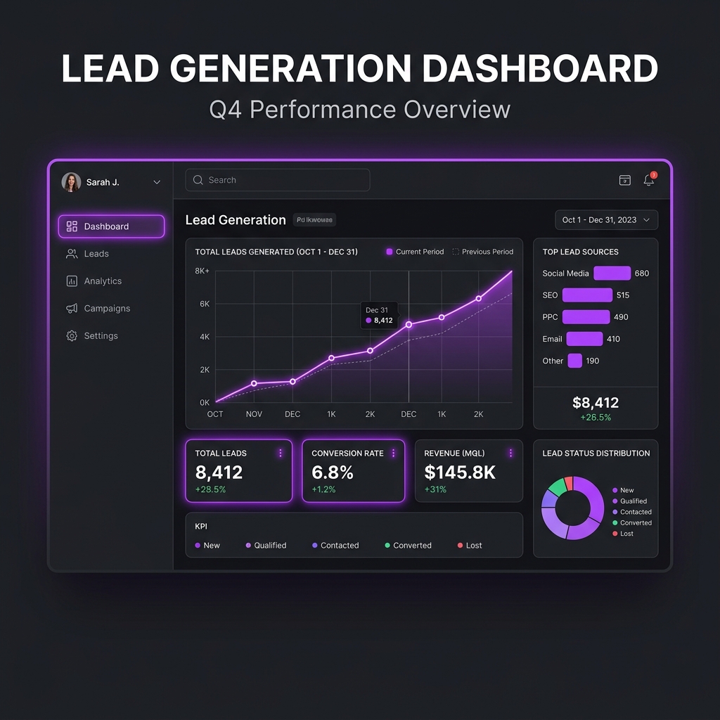 Dashboard de volume de leads B2B